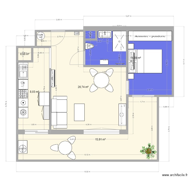 APPART cagnes. Plan de 5 pièces et 60 m2