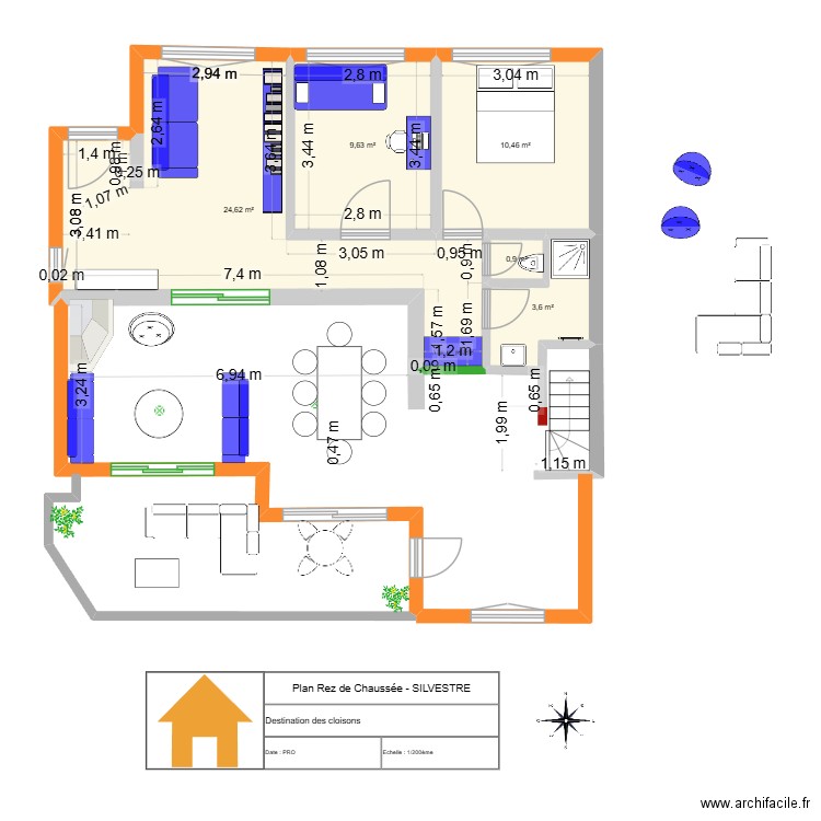 Projet Cèdres original avec modifications aménagé. Plan de 5 pièces et 49 m2