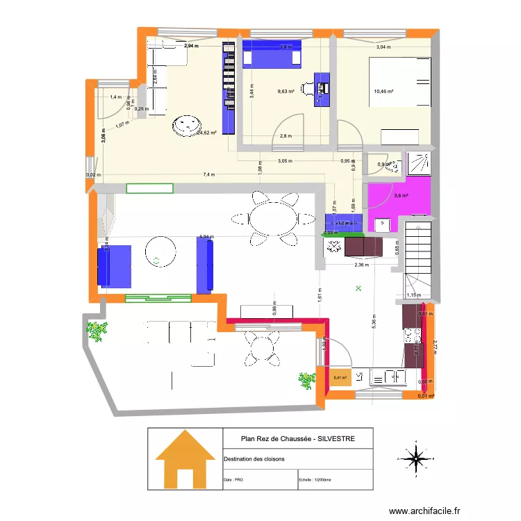 Projet C&egrave;dres original avec modifications am&eacute;nag&eacute;. Plan de 6  et 49 m²