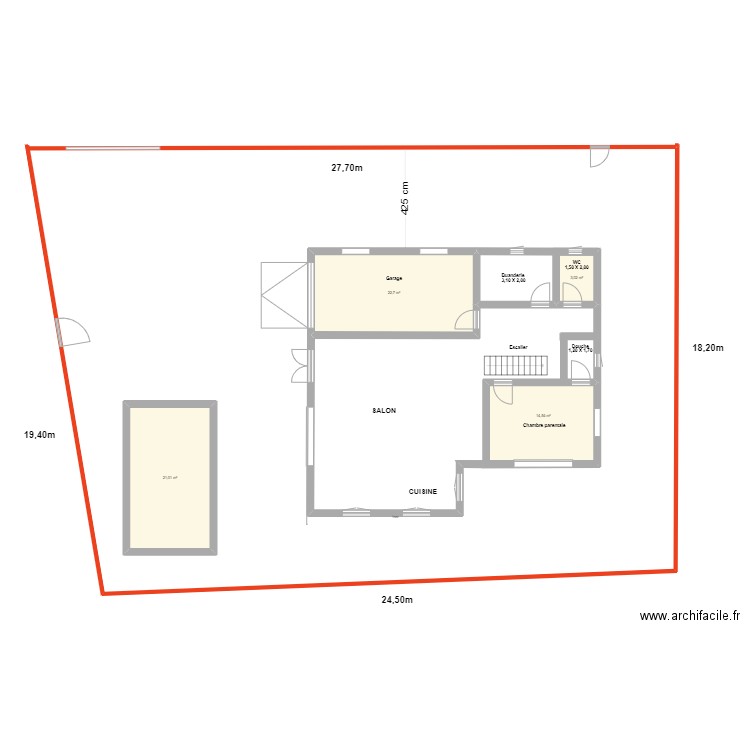 Plan maison Mustafa Algerie. Plan de 4 pièces et 61 m2