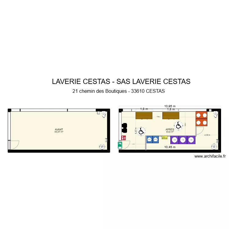 LAVERIE CESTAS (avant / apr&egrave;s). Plan de 0 pièce et 0 m2