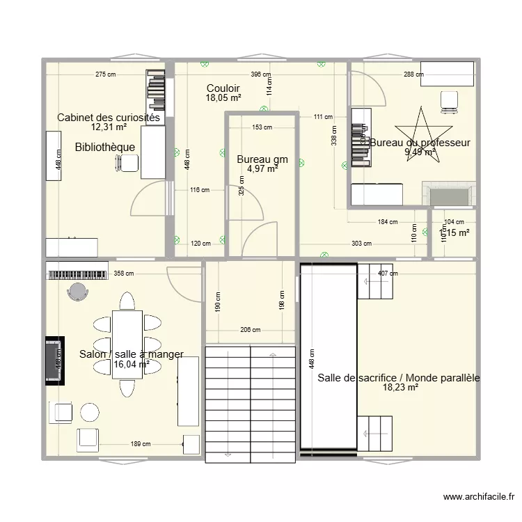 1er &eacute;tage gm au centre v2. Plan de 7 pièces et 86 m²