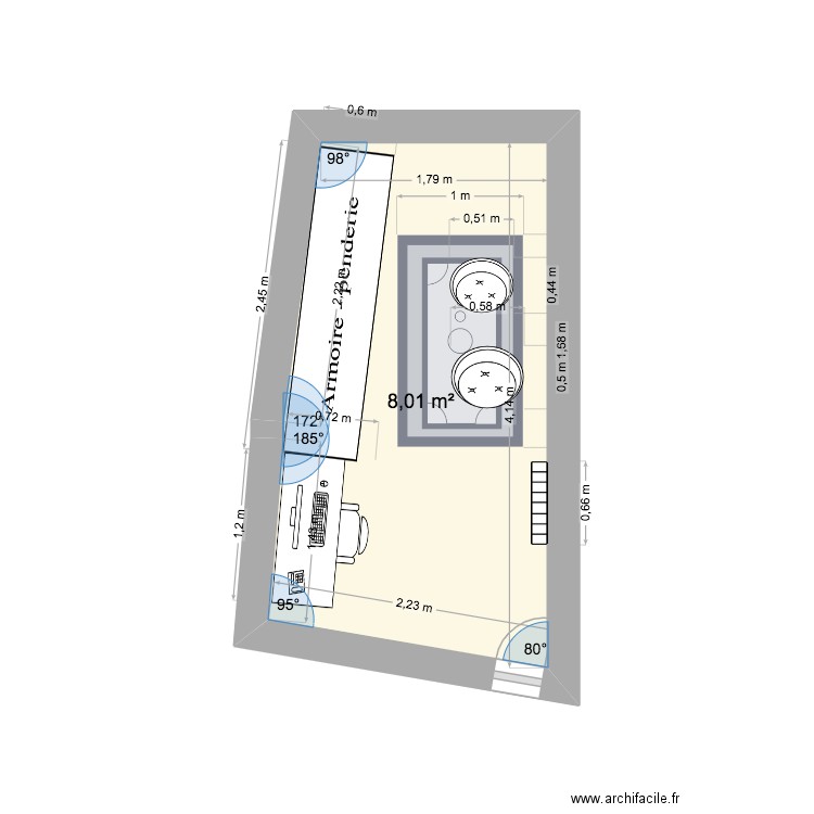 dressing. Plan de 1 pièce et 8 m2