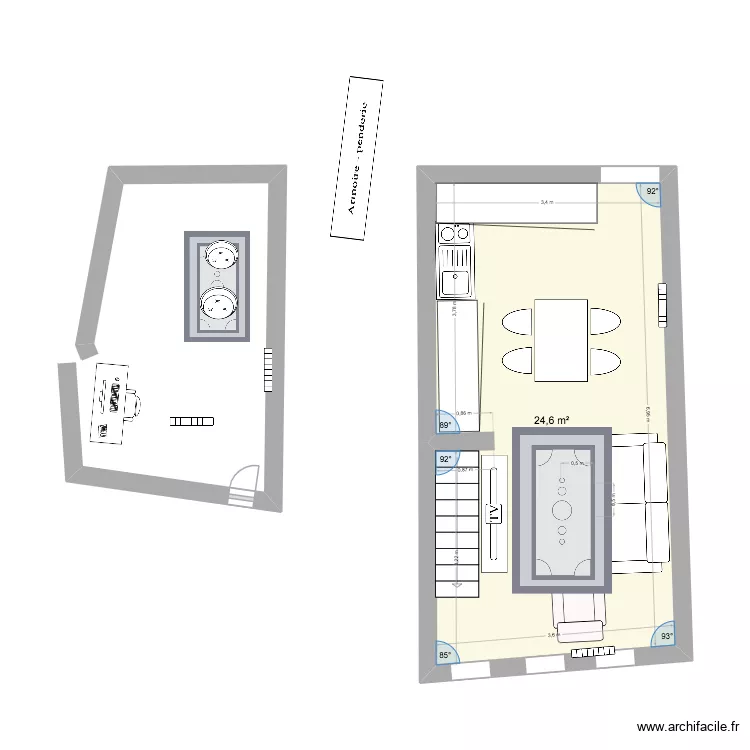 dressing. Plan de 1 pièce et 25 m²