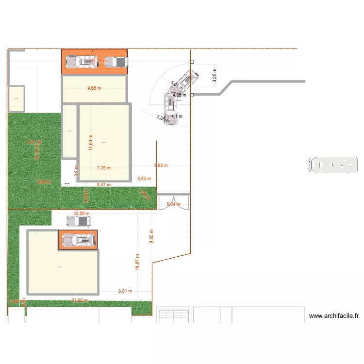 parcours auto Rayon de Braquage Autoturn 610 cm avec 50 cm en plus. Plan de 5  et 237 m²