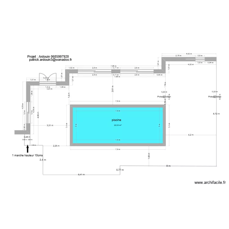 terrasse. Plan de 1  et 23 m²