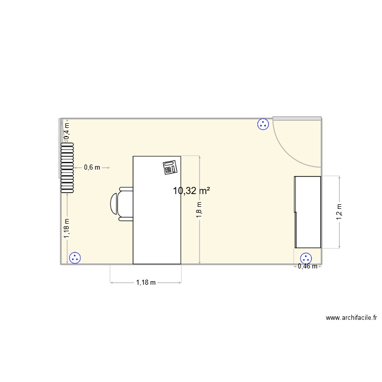 Bureau 1er étage. Plan de 1 pièce et 10 m2