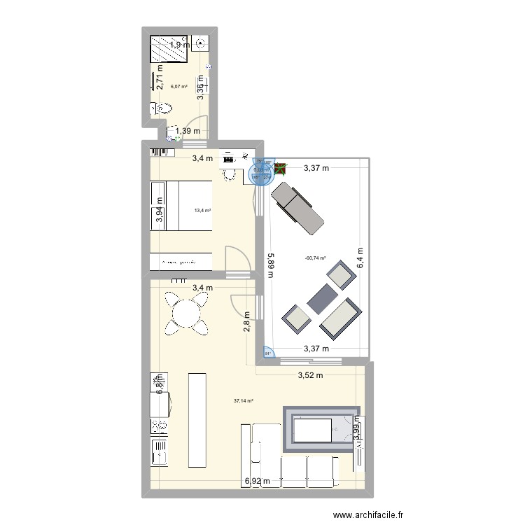Appart bordeaux. Plan de 5 pièces et 79 m2
