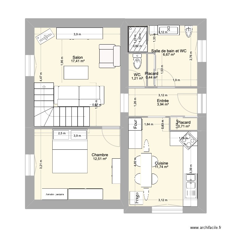 LEPECHEUR RDC REEL. Plan de 8 pièces et 55 m2