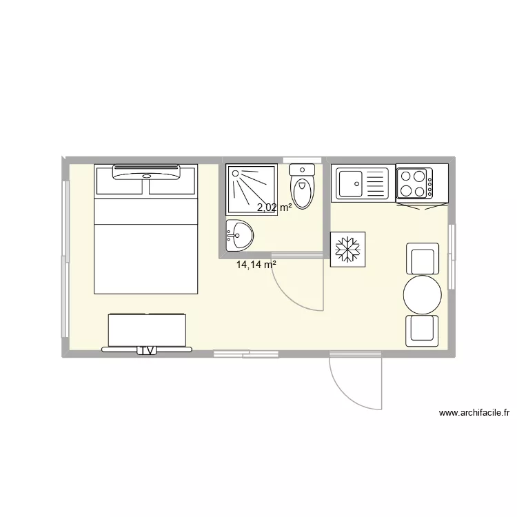 Module 18m2 &eacute;quip&eacute;. Plan de 2  et 16 m²