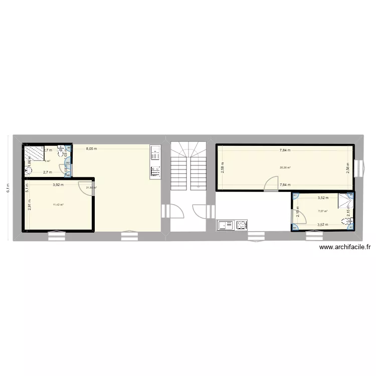 Immeuble 2er etage. Plan de 5  et 85 m²