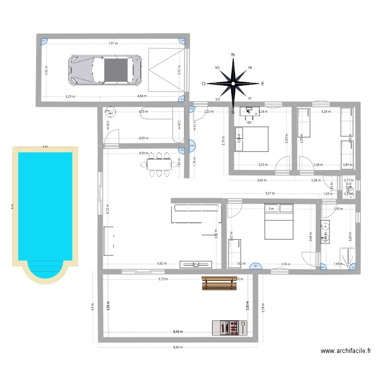 Kin1. Plan de 9 pièces et 175 m2