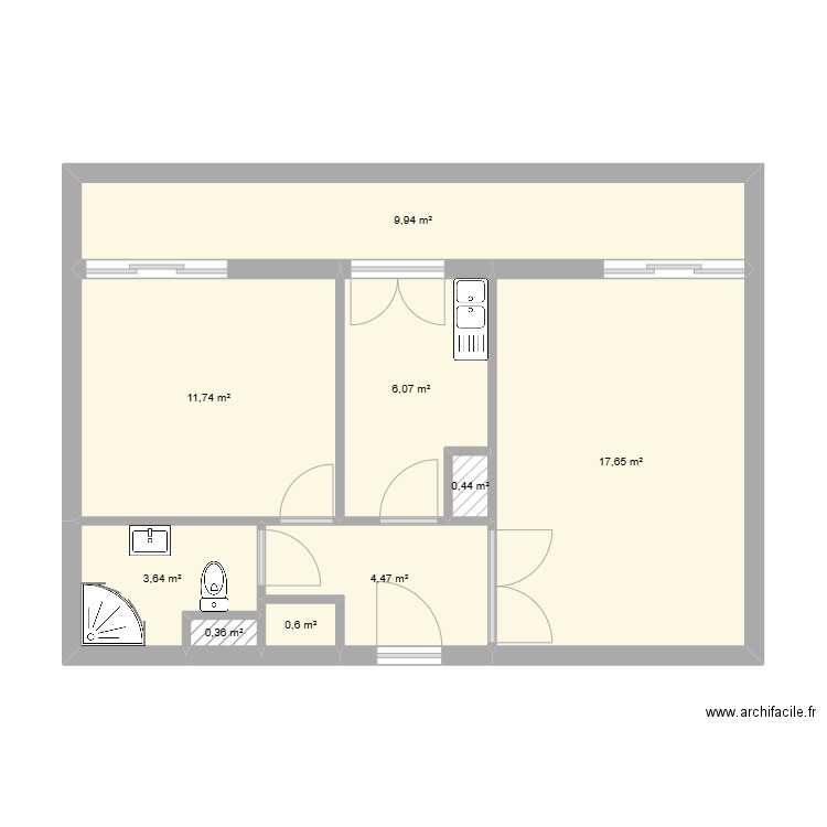 rouet. Plan de 9 pièces et 55 m2