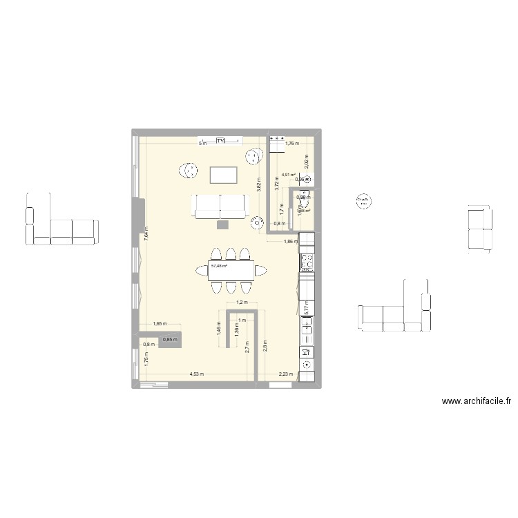 pertuis rdc. Plan de 3 pièces et 64 m2