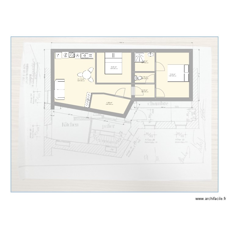 Plan initial Lamballe. Plan de 7 pièces et 55 m2