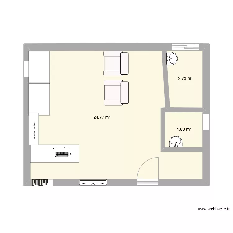 salon de coiffure. Plan de 3  et 29 m²