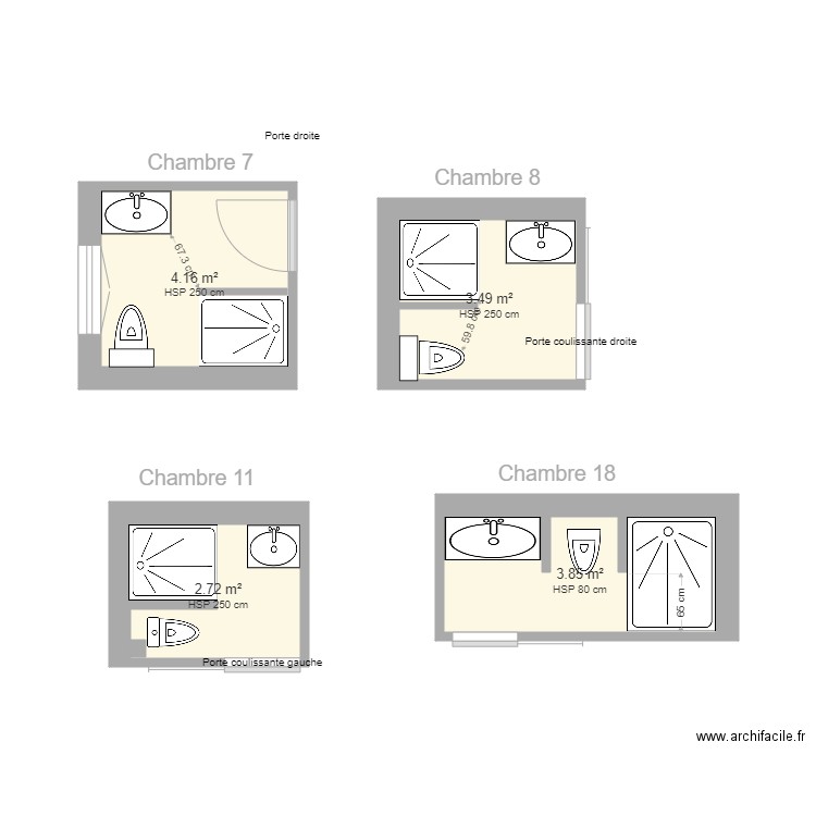 SDB Hotel BEAUSITE 7/8/11/18 v7. Plan de 4 pièces et 14 m2