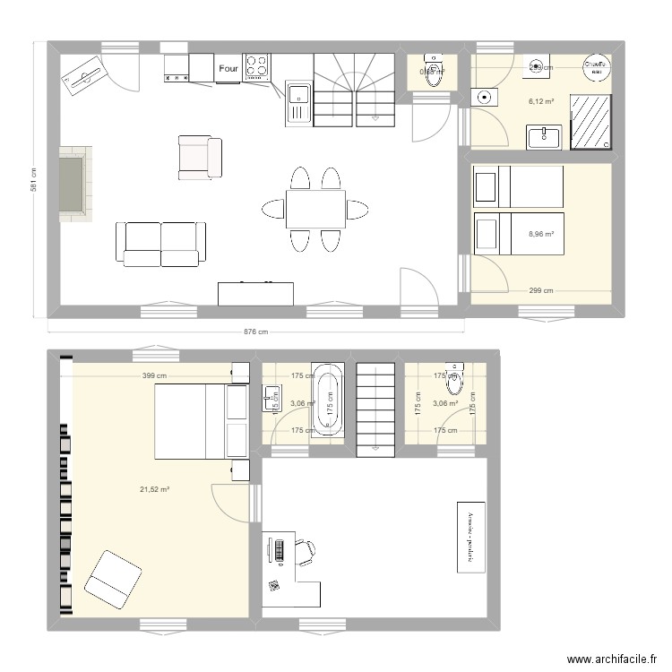 Grand Gitr. Plan de 6 pièces et 44 m2