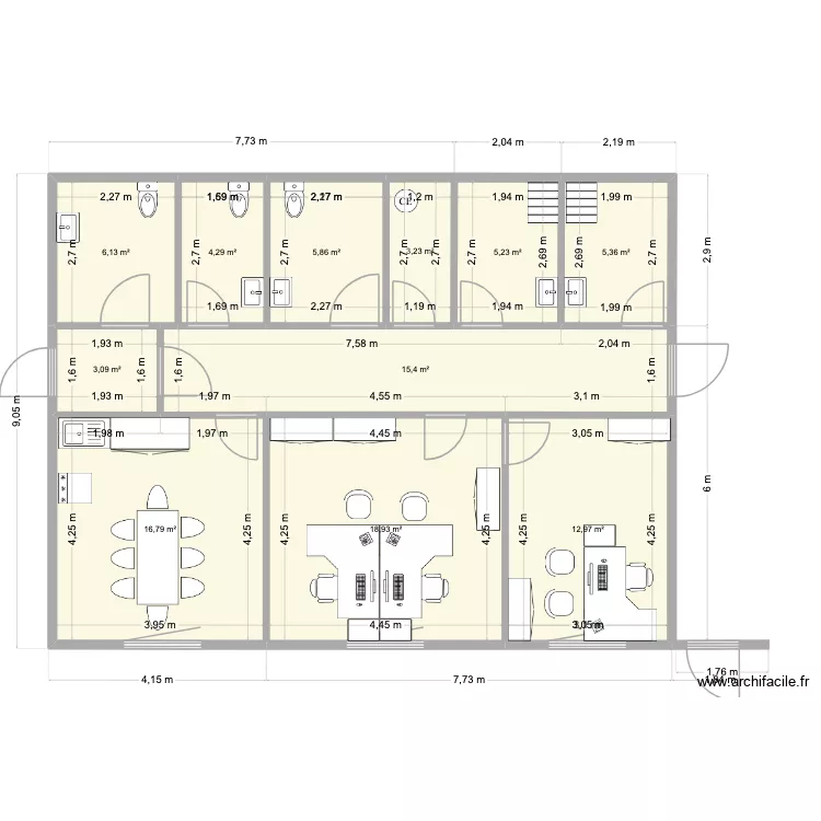 Bureau Hesingue. Plan de 11  et 97 m²