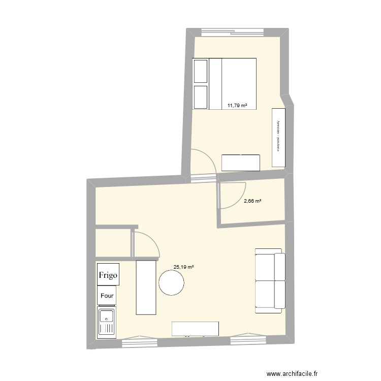 clichy. Plan de 3 pièces et 40 m2