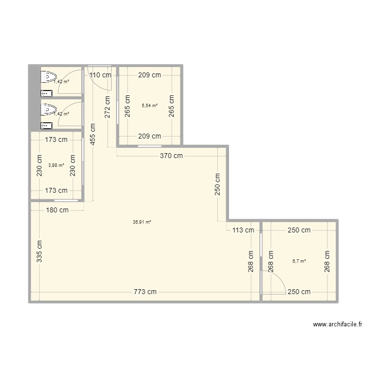 soixante. Plan de 7 pièces et 57 m2