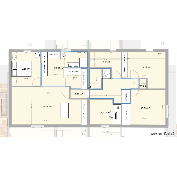 PLANV25. Plan de 16 pièces et 218 m2