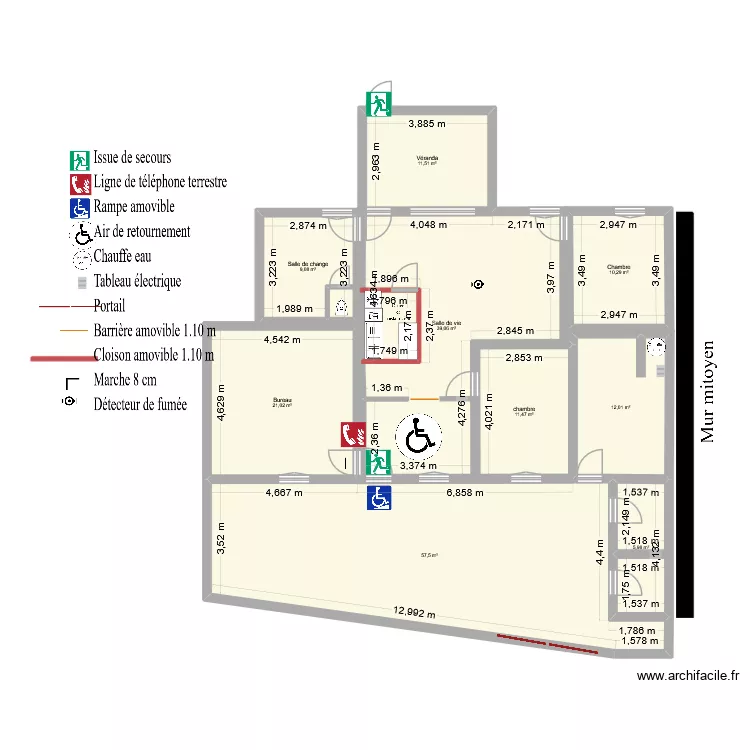 Mesures pr&eacute;cises. Plan de 9  et 178 m²