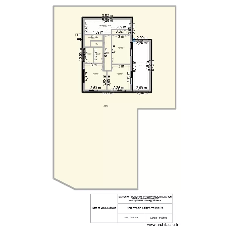 41 SORINS 1er &eacute;tage APRES TRAVAUX. Plan de 12 pièces et 609 m²