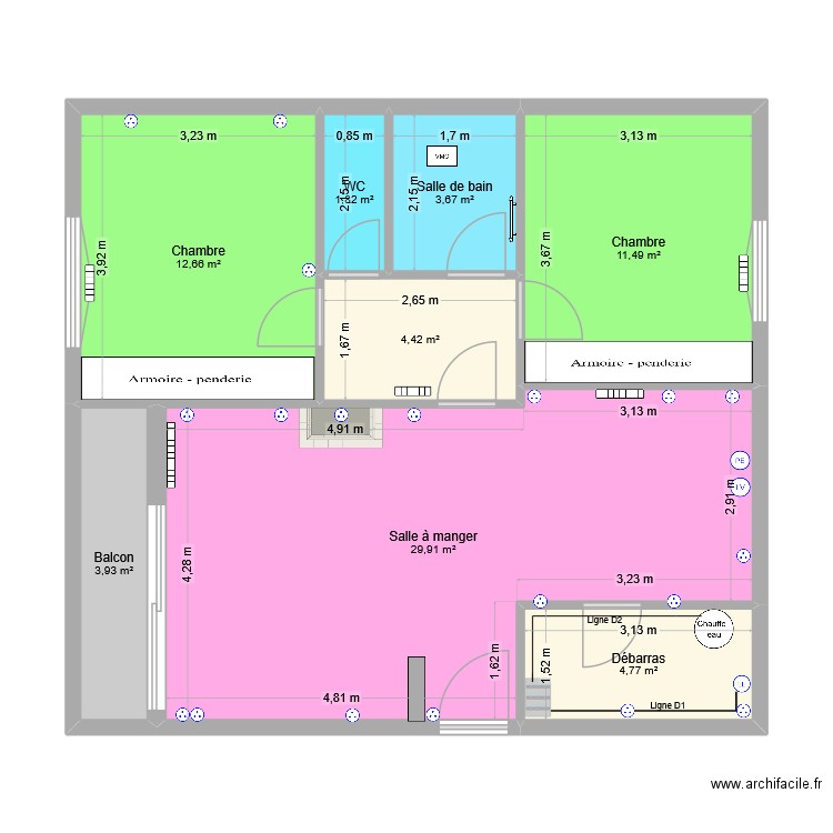appart Royan élec. Plan de 8 pièces et 73 m2