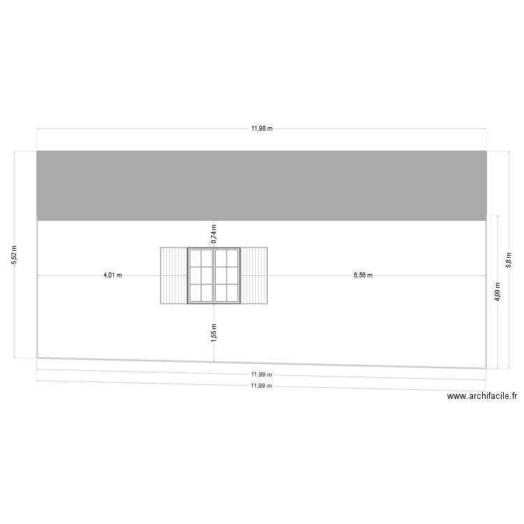 Coté nord avant projet. Plan de 2 pièces et 62 m2