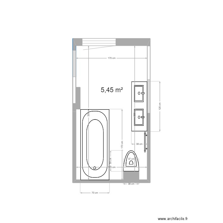 esteves sdb enfants. Plan de 1 pièce et 5 m2