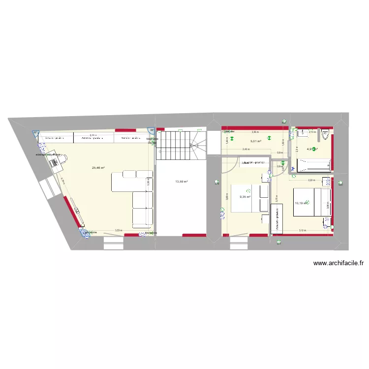 Aménagement 25 La Meffrais étage essai étage. Plan de 11 et 128 m² Aménagement 25 La Meffrais étage essai étage. Plan de 11 et 128 m²