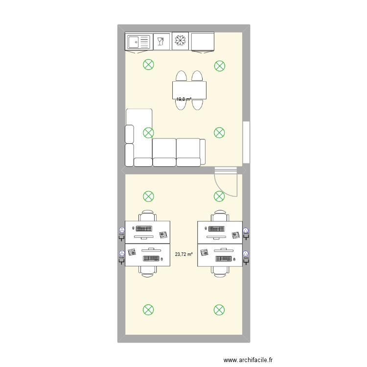 Aménagement des bureaux .. Plan de 2 pièces et 44 m2