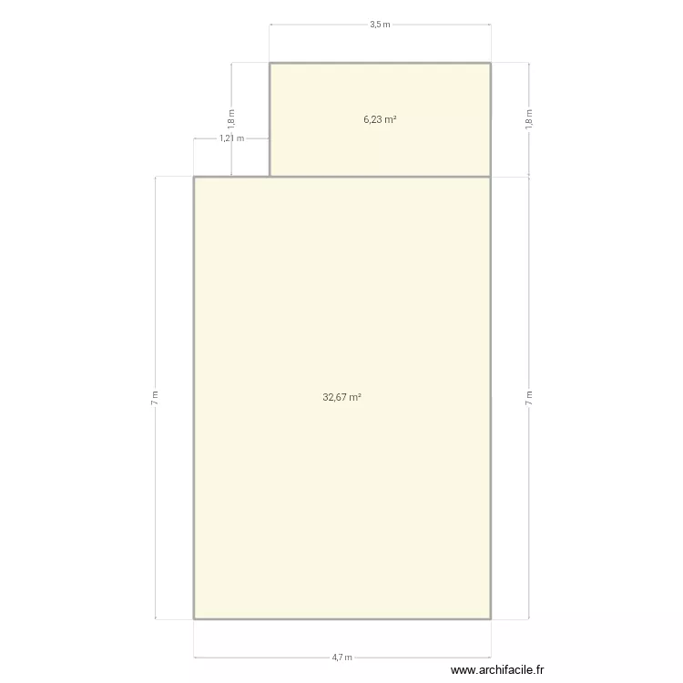 Butte. Plan de 2 pièces et 39 m²