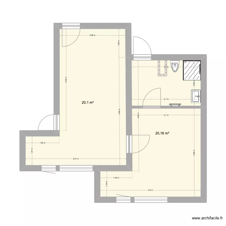 Loge hameaux 1. Plan de 2  et 40 m²