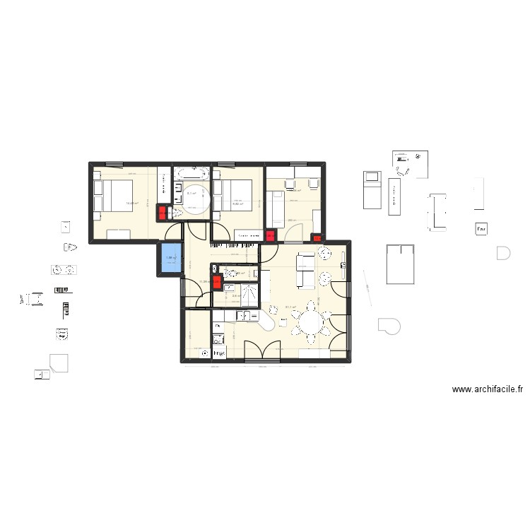 plan final. Plan de 15 pièces et 89 m2