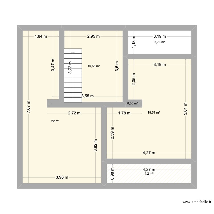 1er etage. Plan de 6 pièces et 59 m2