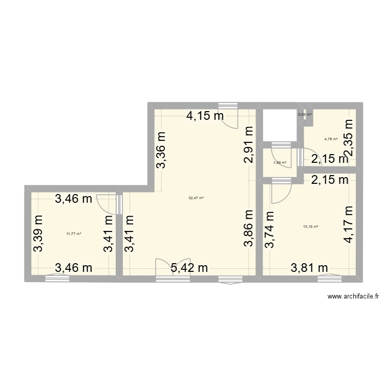 APPART RDJ BELLEGRAVE. Plan de 6 pièces et 66 m2