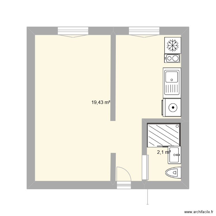 Baredice 17. Plan de 2 pièces et 22 m2