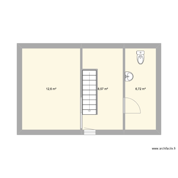 2ème étage (comble). Plan de 3 pièces et 28 m2