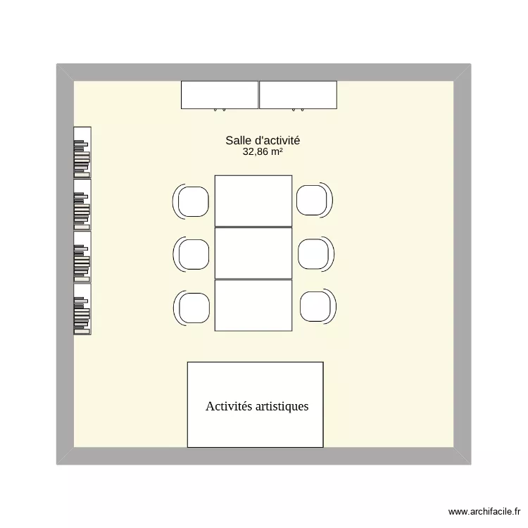 salle d\'activit&eacute;. Plan de 1  et 33 m²