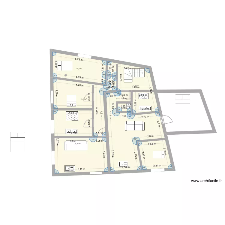appart 2eme etage bis. Plan de 6  et 100 m²