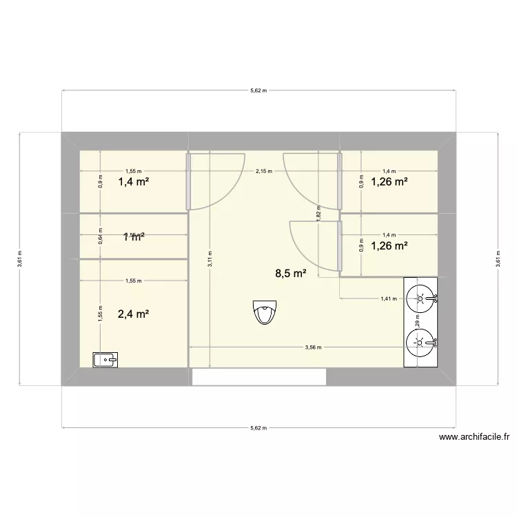 Bou&egrave;re. Plan de 9  et 16 m²
