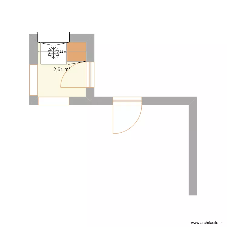 coin frigo compteur. Plan de 1  et 3 m²
