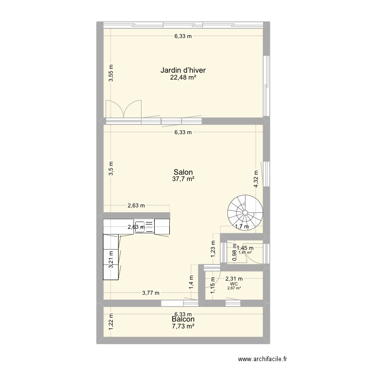 Rez. Plan de 5 pièces et 72 m2
