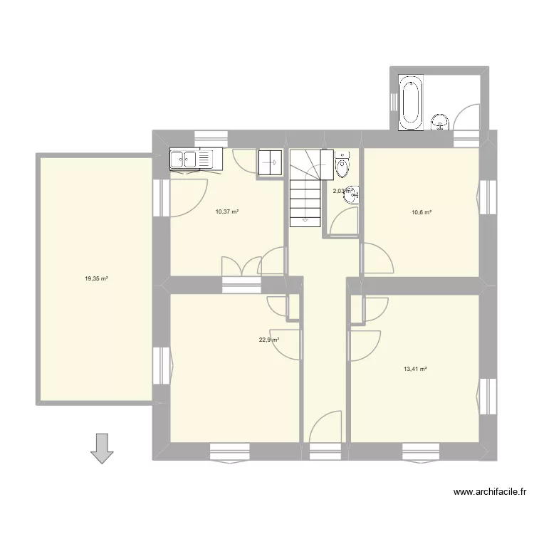 Maison Descotes RDC. Plan de 6 pièces et 79 m²