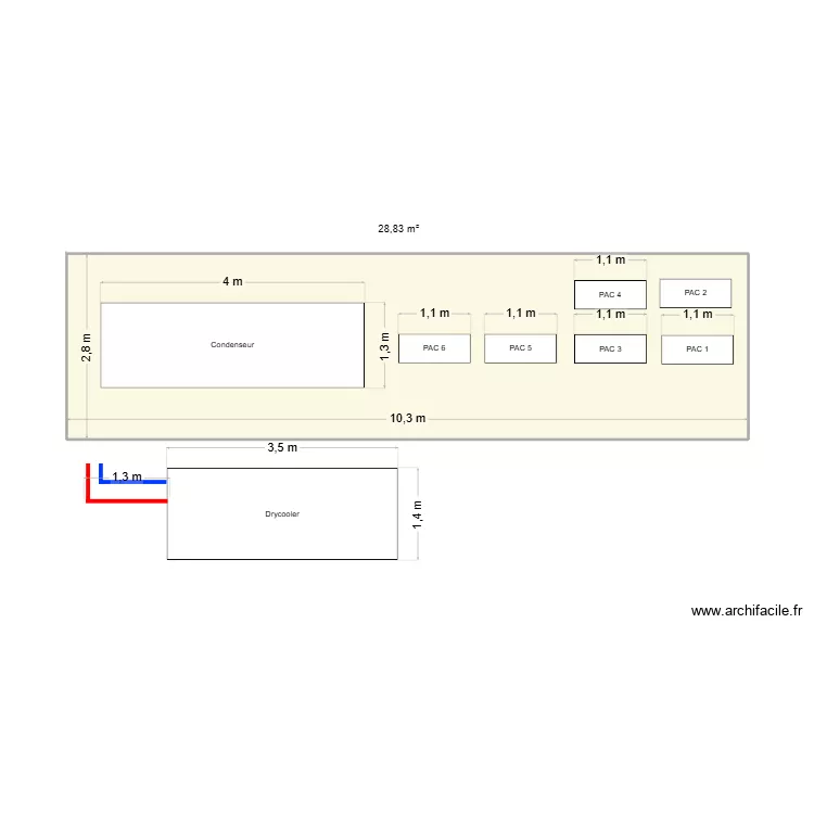 TADEN terrasse. Plan de 1  et 29 m²