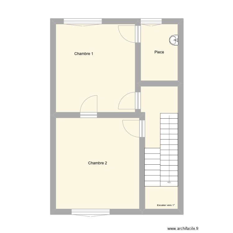 1° étage. Plan de 3 pièces et 47 m2