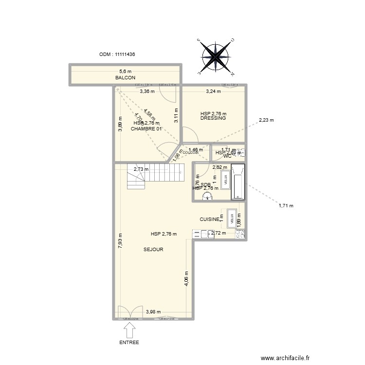 RDC ROUVIERE. Plan de 6 pièces et 72 m2