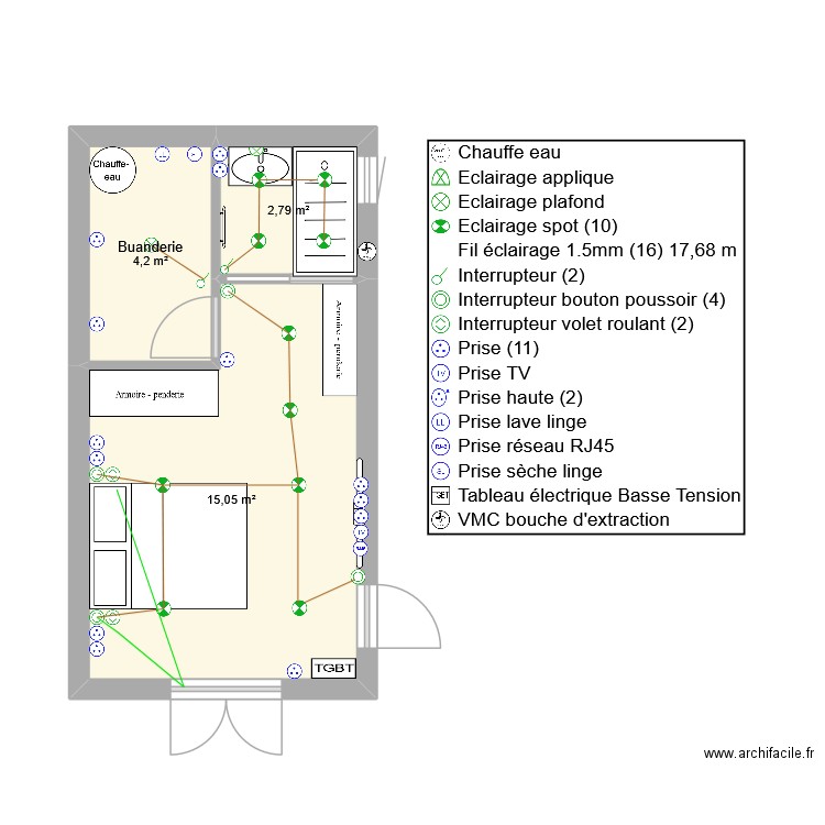 Leati 2. Plan de 3 pièces et 22 m2